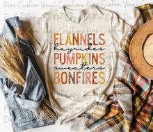 Load image into Gallery viewer, Flannels Pumpkins Bonfires
